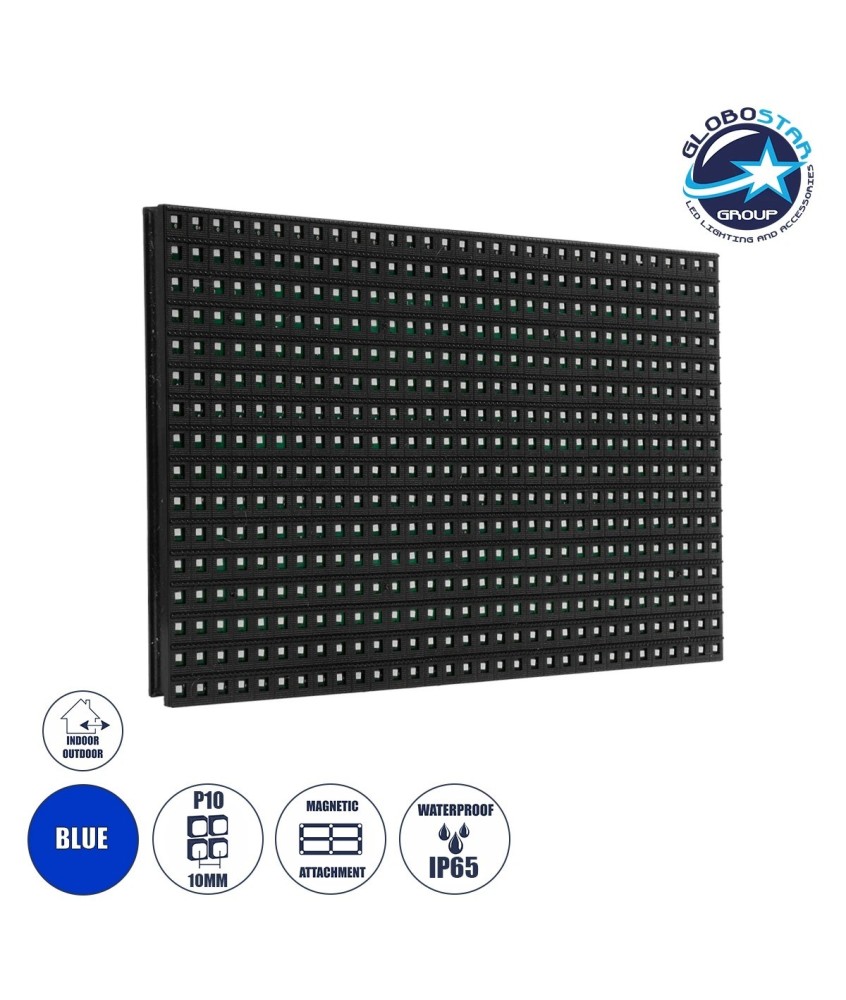 GLOBOSTAR® MODULCO 90383 Module Πλακίδιο Κυλιόμενης Ψηφιακής Επιγραφής-Οθόνης 32x16cm P10 LED 40W Nits ≥5500cd-㎡ DC 5V Αδιάβροχο IP65 Μπλε - Μ32 x Π16 x Υ1.5cm - 2 Χρόνια Εγγύηση